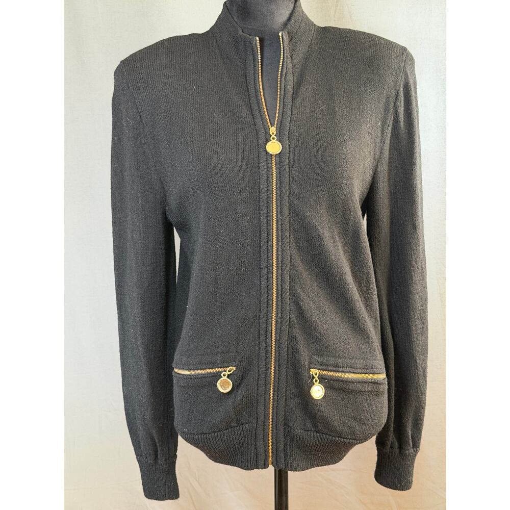 Vintage Don Sayers for Neiman Marcus Black Wool Zip-Front Sweater Jacket Size 8